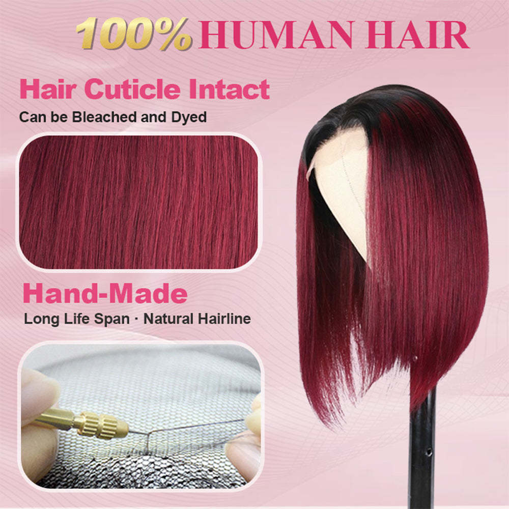 #99J Bob Straight HD Lace Front Wigs Human Hair 180% Density Transparent Lace Frontal Wigs Pre Plucked With Baby Hair RXHAIR