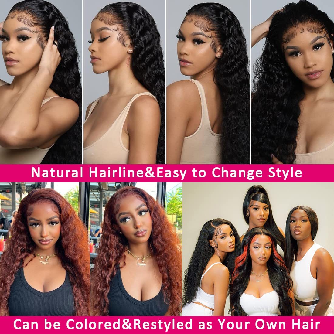 #1B Deep Wave HD Lace Front Wigs Human Hair 200% Density Transparent Lace Frontal Wigs Pre Plucked With Baby Hair RXHAIR