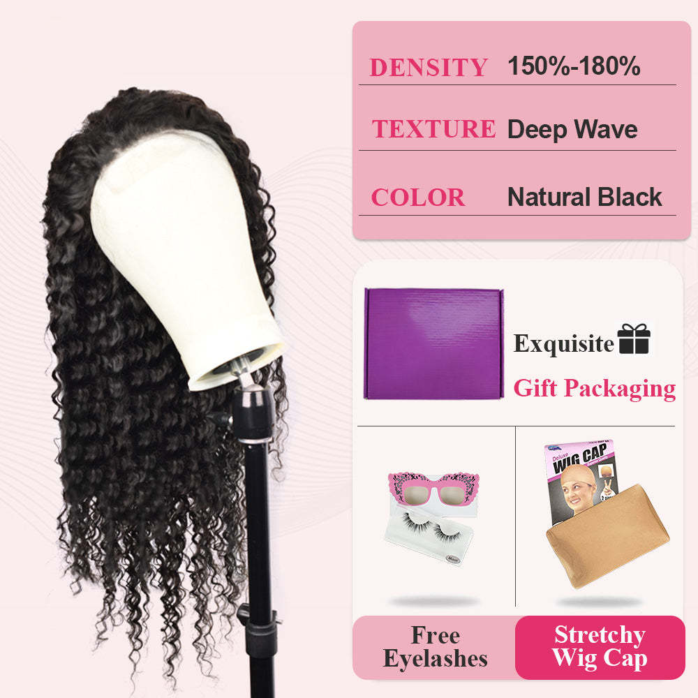 #1B Deep Wave HD Lace Front Wigs Human Hair 150% Density Transparent Lace Frontal Wigs Pre Plucked With Baby Hair RXHAIR