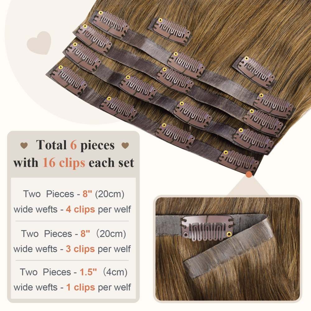 #4 Chocolate Brown Straight Clip in Hair Extensions Real Human Hair PU Seamless Clip ins 6Pcs 110G RXHAIR