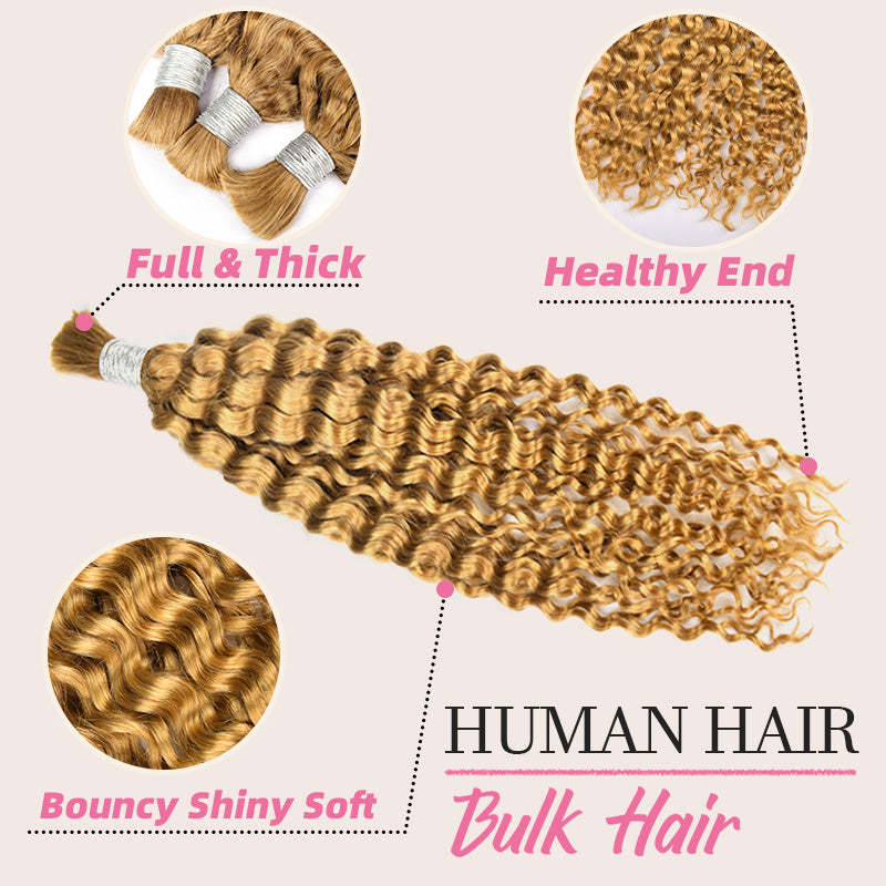 #27 Honey Blonde Boho Braids Deep Curly No Weft Bulk Hair for Human Hair RXHAIR