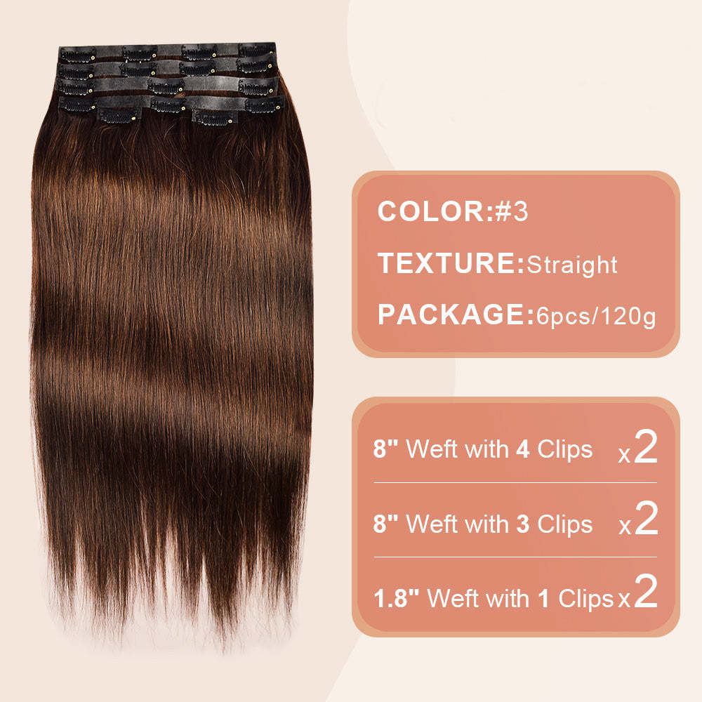 #3 Straight Clip in Hair Extensions Real Human Hair PU Seamless Clip ins 6Pcs 110G RXHAIR