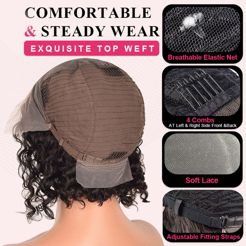 #1B Bob Wig Water Wave HD Lace Front Wigs Human Hair 180% Density Lace Frontal Wigs Pre Plucked With Baby Hair RXHAIR