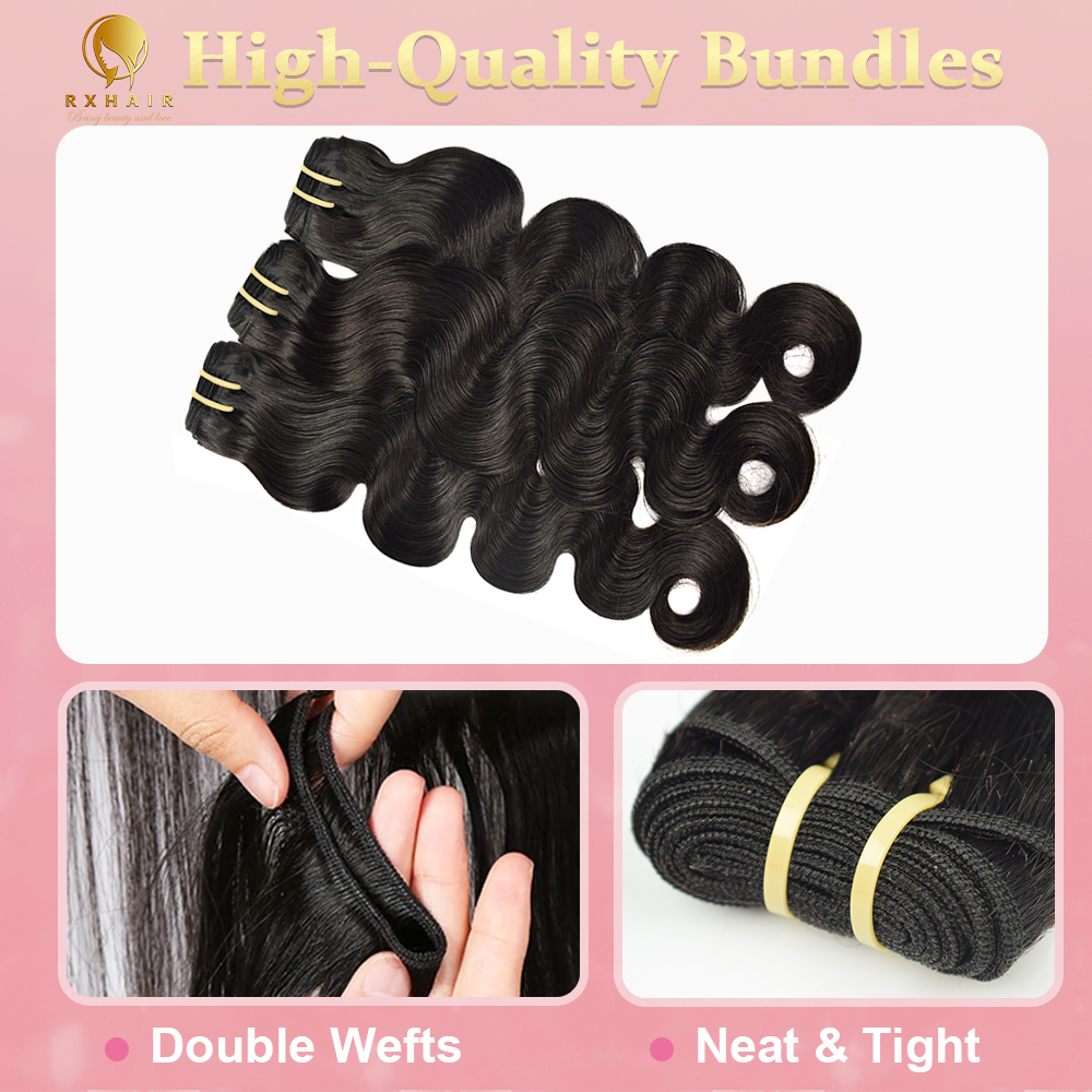 #1B Body Wave 12A Human Hair Bundles Virgin Hair 100% Unprocessed Weave Bundles Human Hair Double Weft RXHAIR