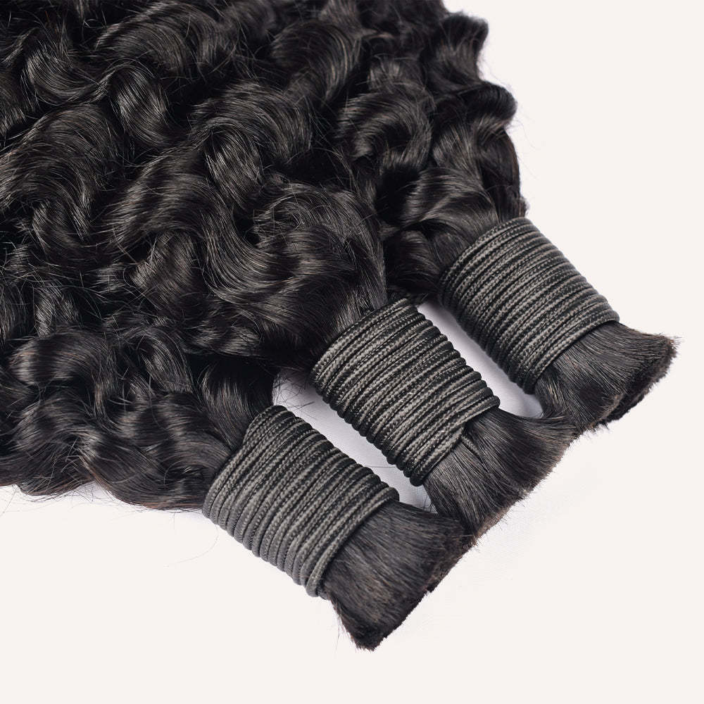 #1B Natural Black Boho Braids Jerry Curly No Weft Bulk Hair for Human Hair RXHAIR