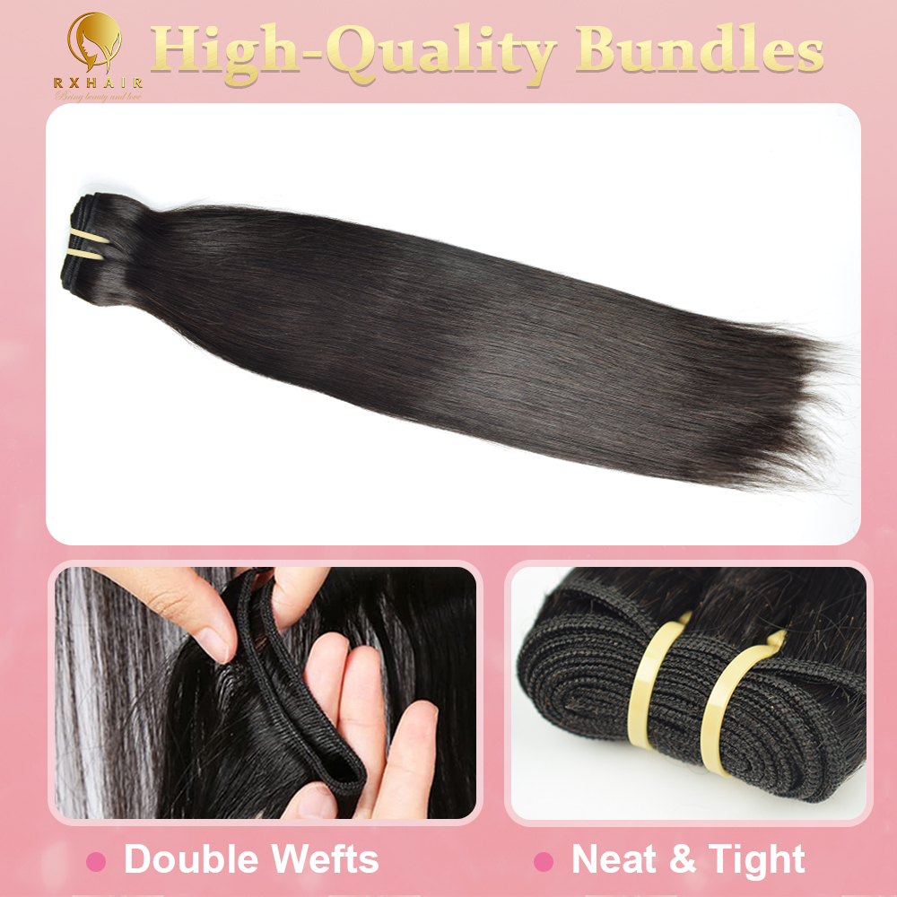 #1B Straight 12A Human Hair Bundles Virgin Hair 100% Unprocessed Weave Bundles Human Hair Double Weft RXHAIR
