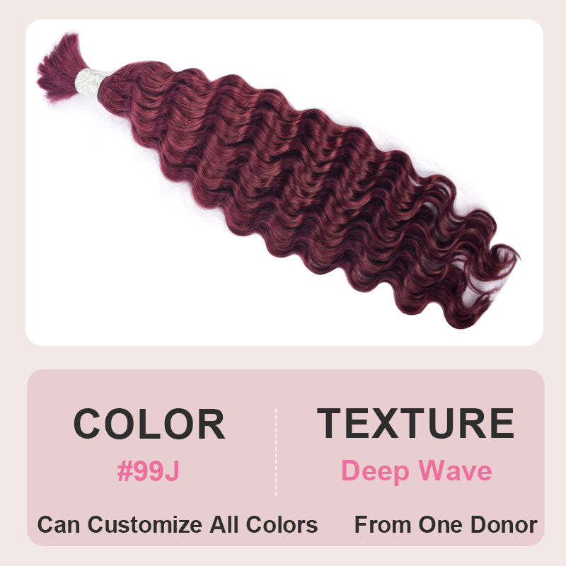#99J Deep Wave Burgundy Red Boho Braids No Weft Bulk Hair for Human Hair RXHAIR