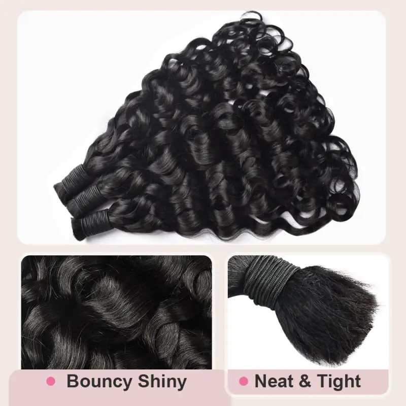 Deep Wave #1 Jet Black Boho Braids No Weft Bulk Hair for Human Hair RXHAIR