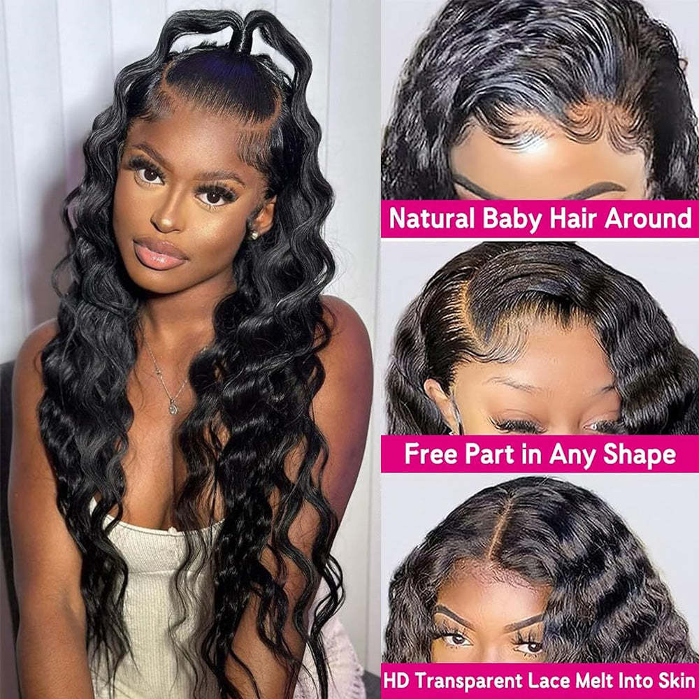 #1 Loose Deep Wave HD Lace Front Wigs Human Hair 200% Density Transparent Lace Frontal Wigs Pre Plucked With Baby Hair RXHAIR