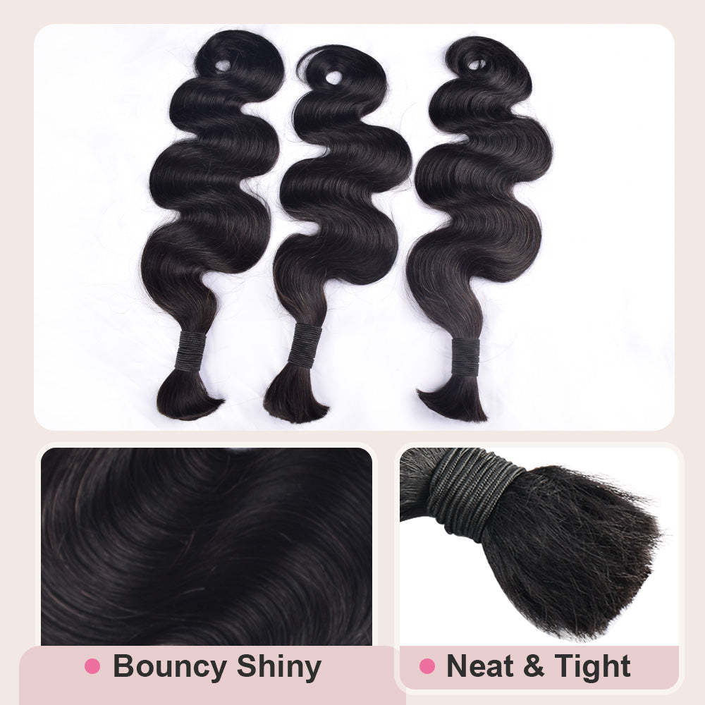 #1B Natural Black Boho Braids Body Wave No Weft Bulk Hair for Human Hair RXHAIR