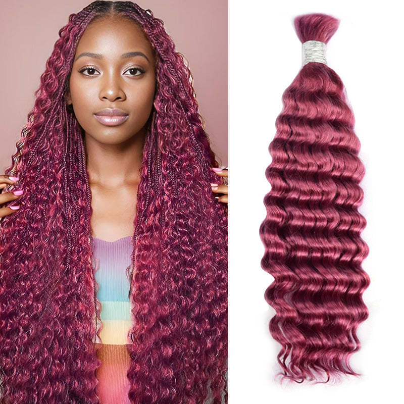 #Pink Boho Braids Deep Wave No Weft Bulk Hair for Human Hair RXHAIR