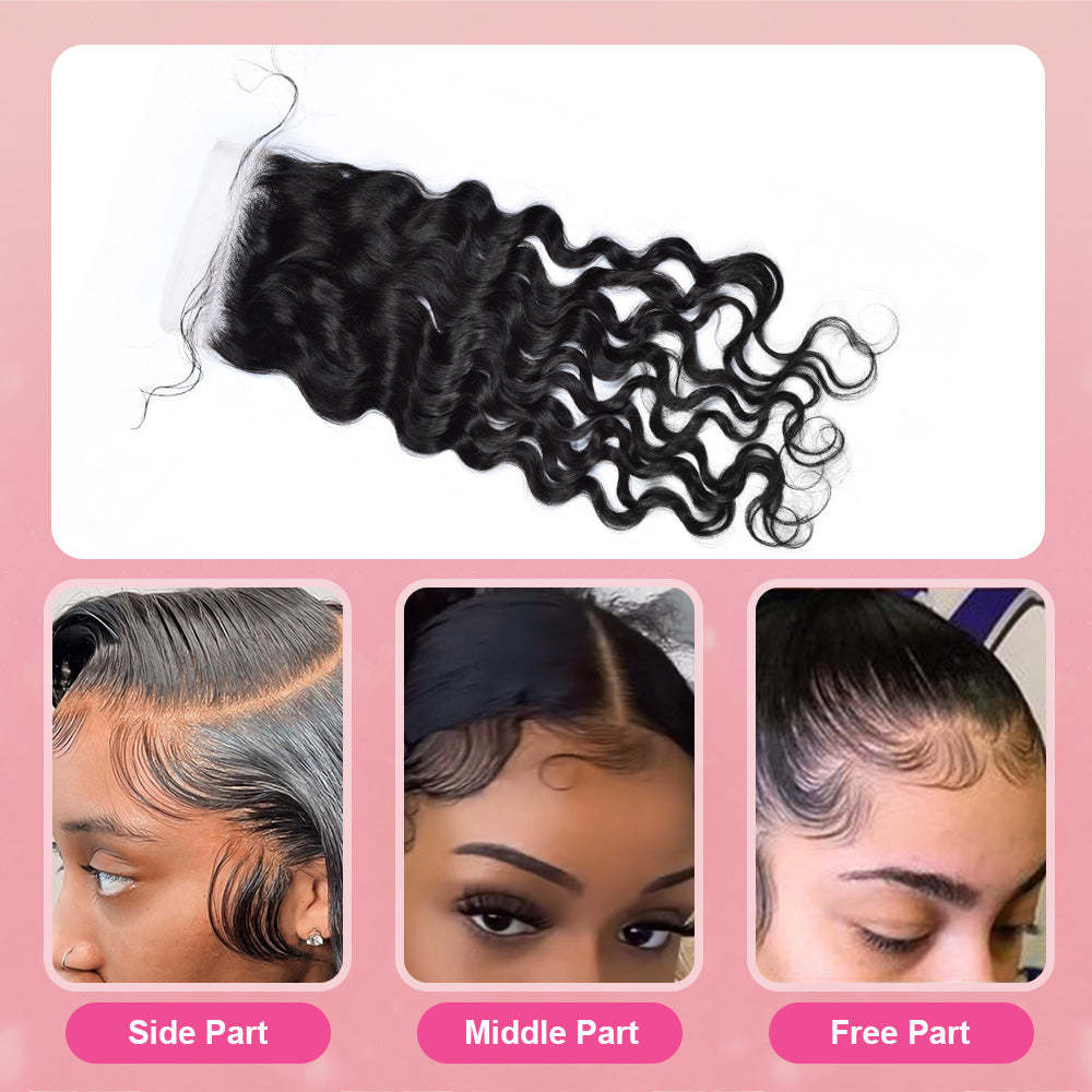#1B Water Wave HD Lace Closure Natural Looking RXHAIR