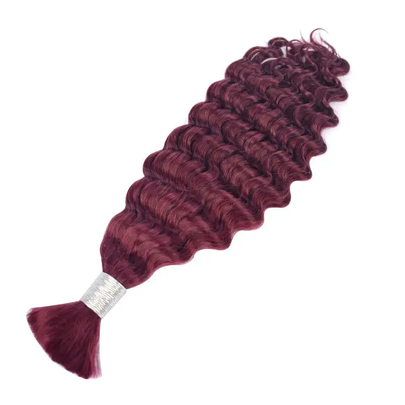 #99J Burgundy Boho Braids Deep Wave No Weft Bulk Hair for Human Hair RXHAIR