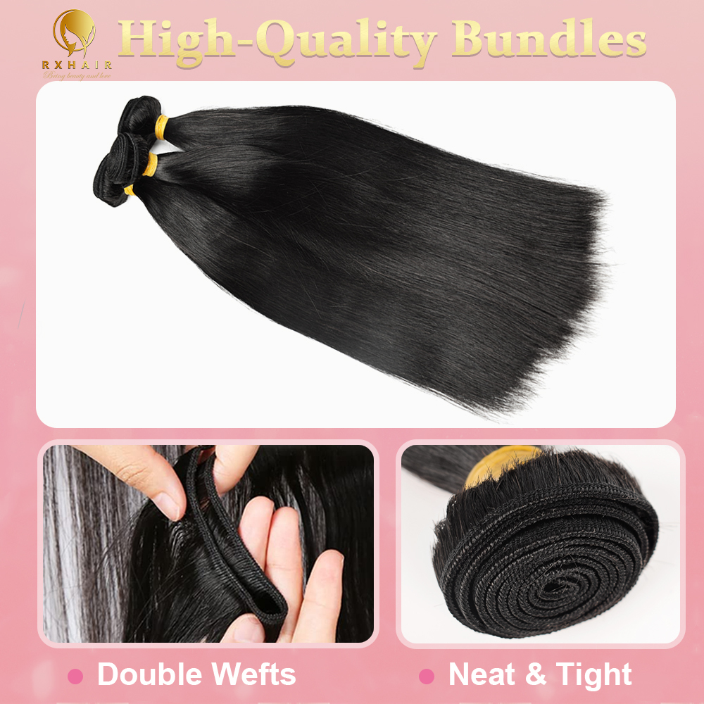 #1 Straight Hair 3 Bundles 100% Unprocessed Brazilian Virgin Human Hair Weave Bundles for Black Women RXHAIR