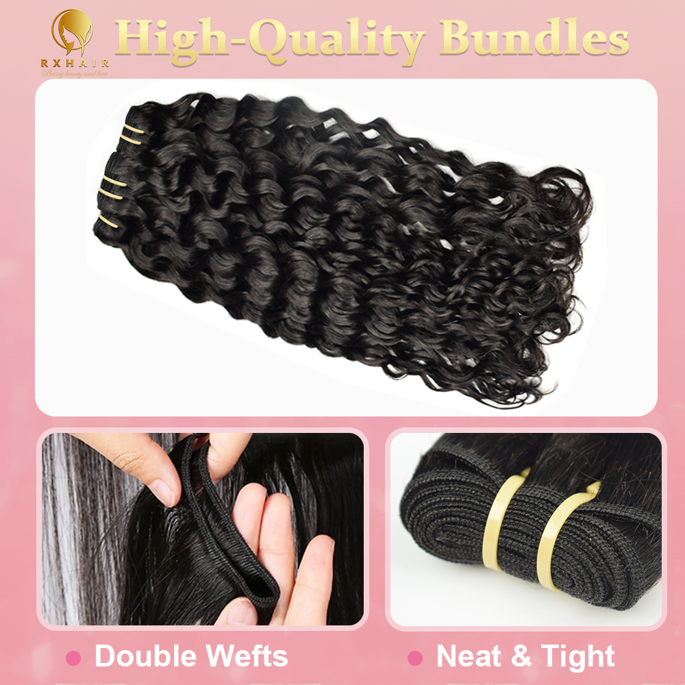 #1B Italian Curly 12A Human Hair Bundles Virgin Hair 100% Unprocessed Weave Bundles Human Hair Double Weft RXHAIR