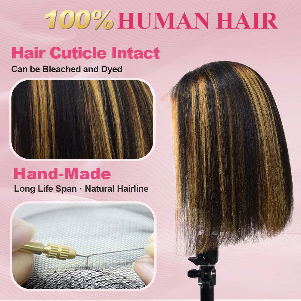 #4/27 Straight Bob Wig HD Lace Front Wigs Human Hair 180% Density Transparent Lace Frontal Wigs Pre Plucked With Baby Hair RXHAIR
