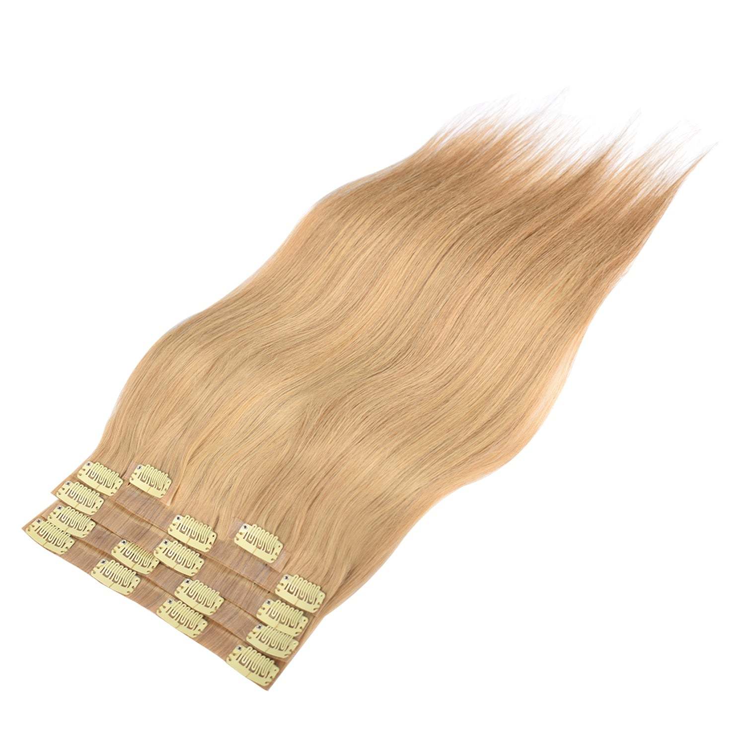 #18 Golden Blonde Straight Clip in Hair Extensions Real Human Hair PU Seamless Clip ins 6Pcs 110G RXHAIR