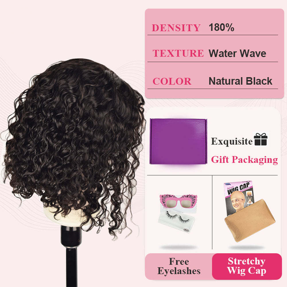 #1B Bob Wig Water Wave HD Lace Front Wigs Human Hair 180% Density Lace Frontal Wigs Pre Plucked With Baby Hair RXHAIR