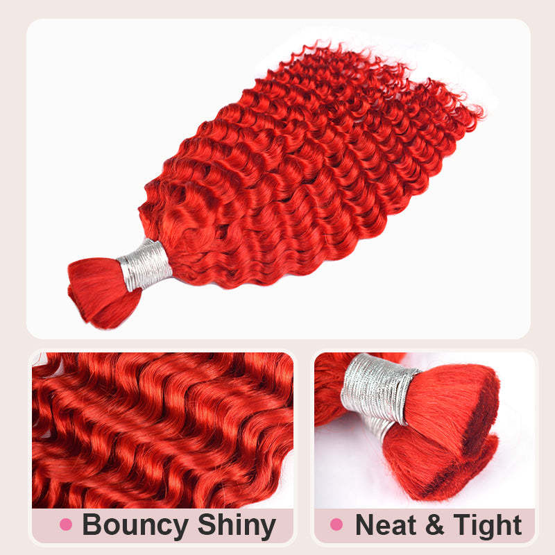 #Red Boho Braids Deep Wave No Weft Bulk Hair for Human Hair RXHAIR