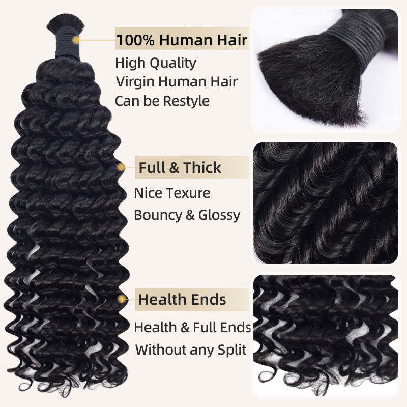 #1 Jet Black Boho Braids Deep Wave No Weft Bulk Hair for Human Hair RXHAIR