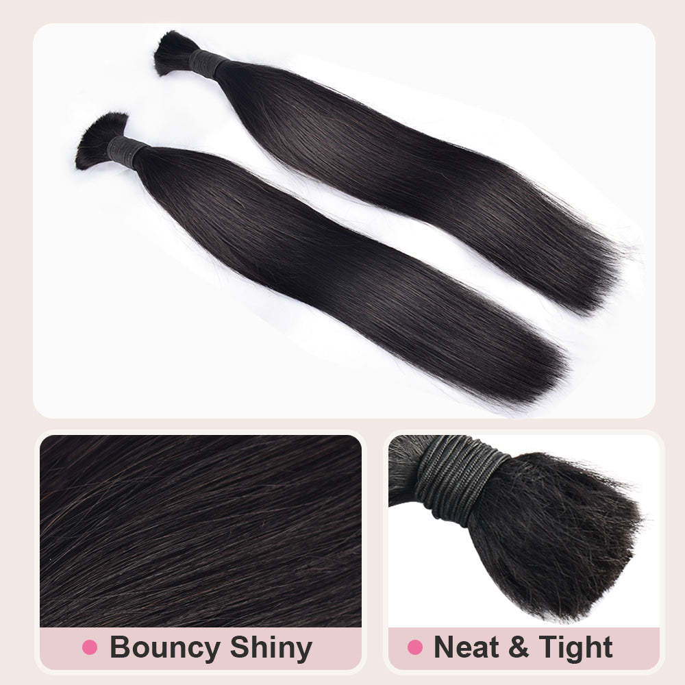 #1B Natural Black Boho Braids Straight No Weft Bulk Hair for Human Hair RXHAIR