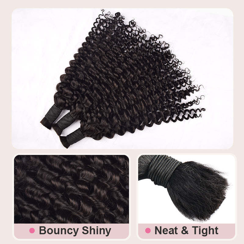 #1B Deep Curly Boho Braids No Weft Bulk Hair for Human Hair RXHAIR