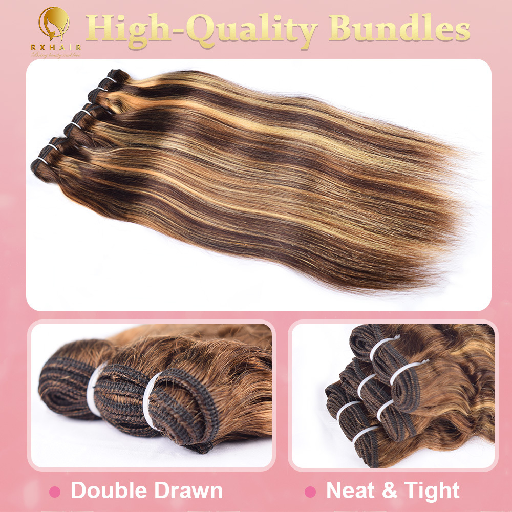 P4/27 Straight Hair 3 Bundles 100% Unprocessed Brazilian Virgin Human Hair Weave Bundles for Black Women RXHAIR