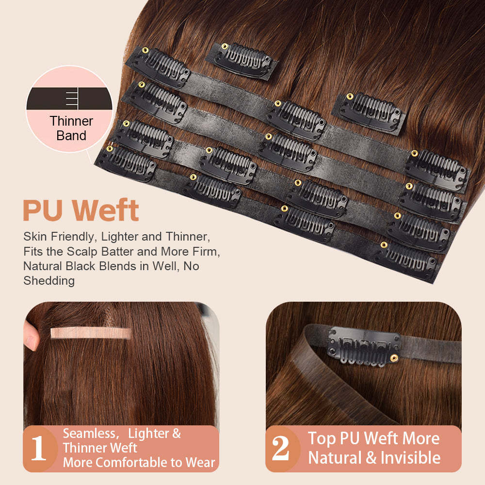 #3 Straight Clip in Hair Extensions Real Human Hair PU Seamless Clip ins 6Pcs 110G RXHAIR