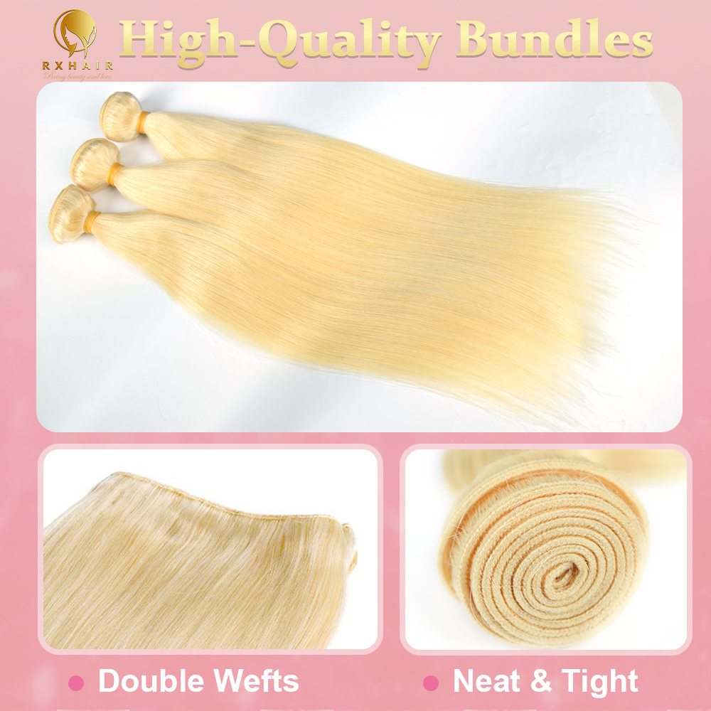 #613 Straight Human Hair Bundles Virgin Hair 100% Unprocessed Weave Bundles Human Hair Double Weft RXHAIR