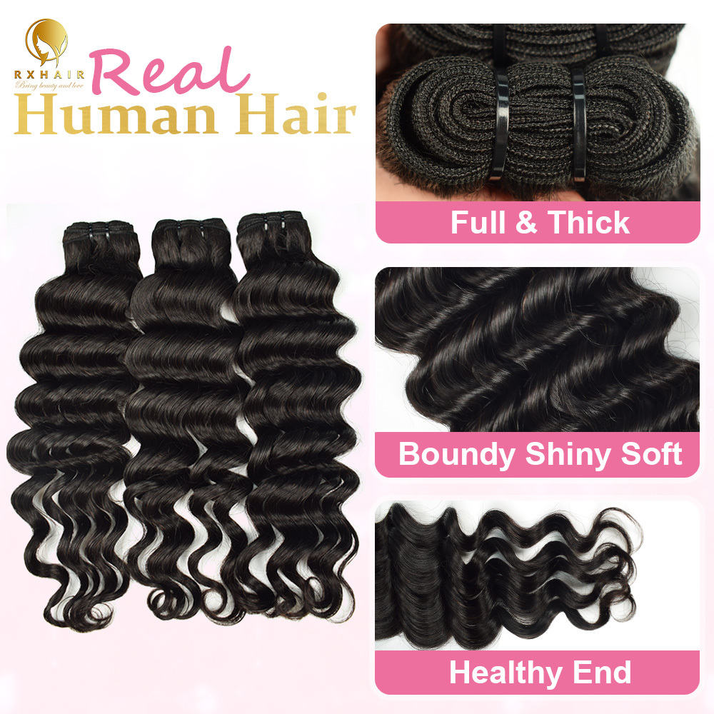 #1B Loose Deep Wave Bundles Human Hair 3 Bundles Brazilian Virgin Human Hair Weave Bundles Natural Black Color RXHAIR
