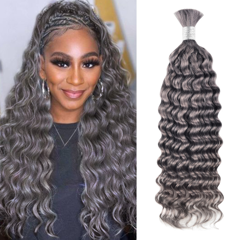 #Gray Boho Braids Deep Wave No Weft Bulk Hair for Human Hair RXHAIR