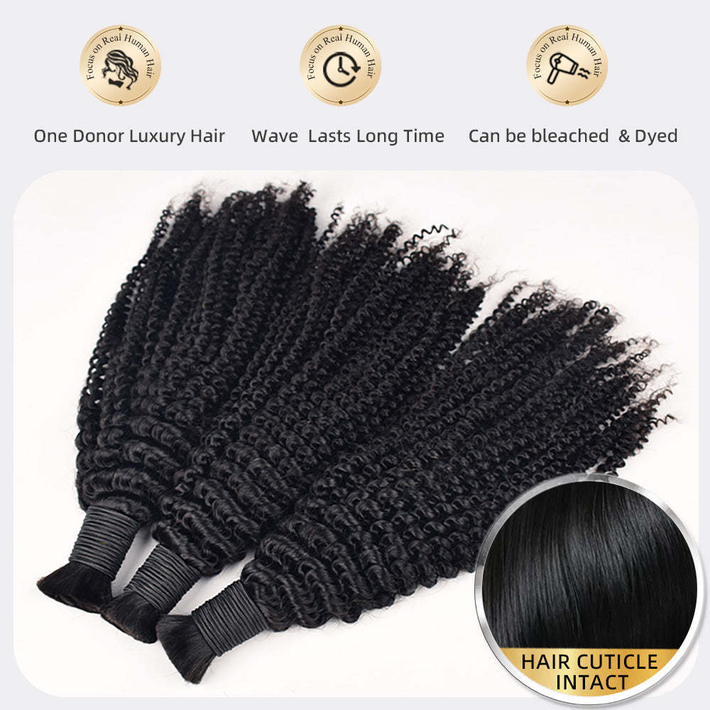 #1B Natural Black Boho Braids Kinky Curly No Weft Bulk Hair for Human Hair RXHAIR