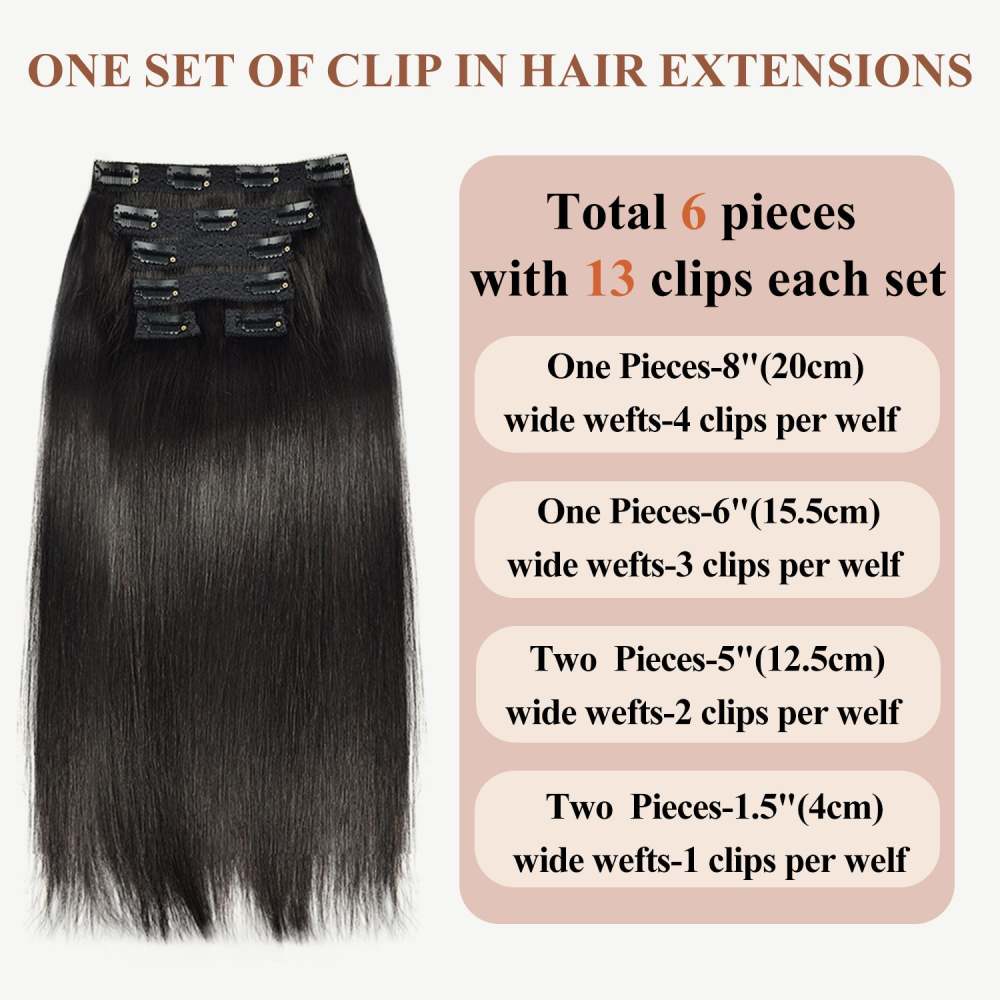 #1B 6Pcs Straight Clip in Hair Extensions Real Human Hair Invisible Lace Clip ins Natural Black 110G RXHAIR