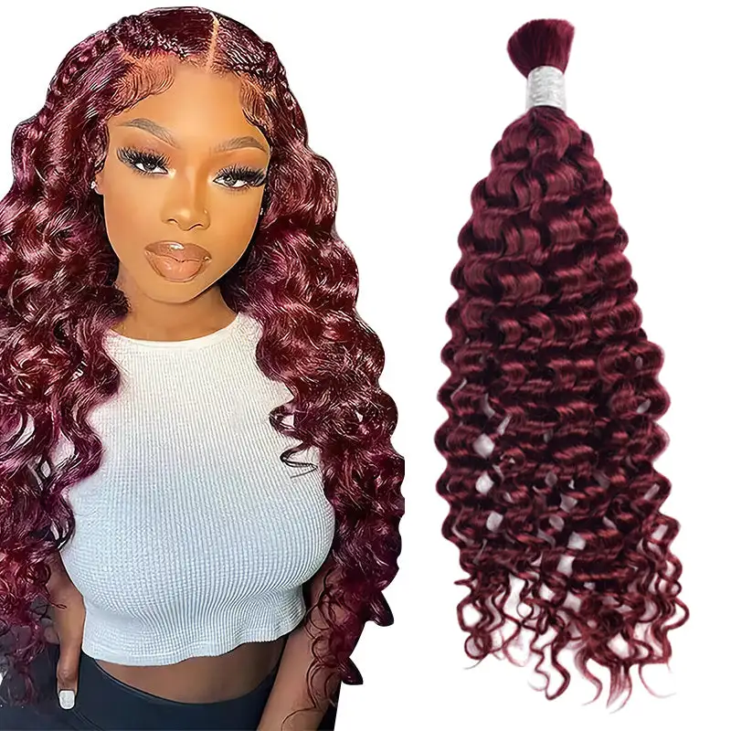 #99J Burgundy Boho Braids Deep Curly No Weft Bulk Hair for Human Hair RXHAIR