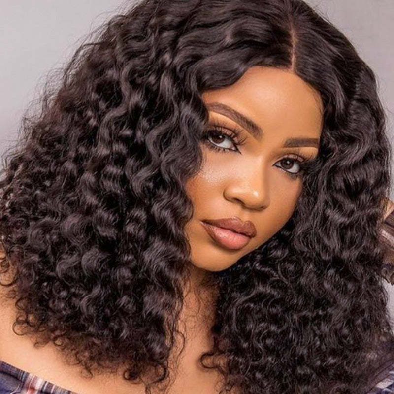 #1B Bob Wig Water Wave HD Lace Front Wigs Human Hair 180% Density Lace Frontal Wigs Pre Plucked With Baby Hair RXHAIR
