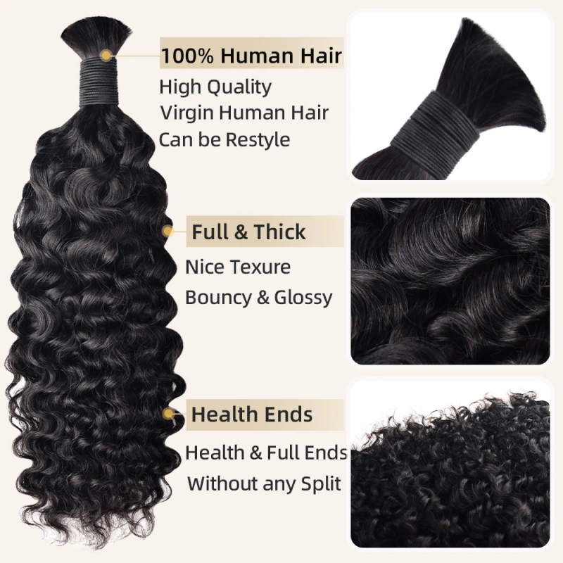 #1B Natural Black Boho Braids Burnese Curly No Weft Bulk Hair for Human Hair RXHAIR