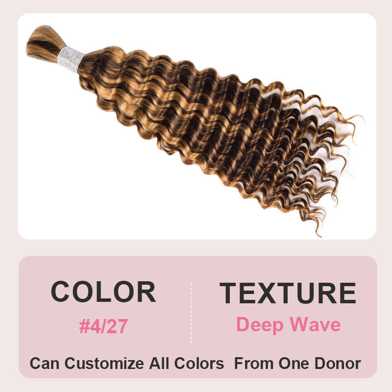 #4/27 Ombre Highlight Boho Braids Deep Wave No Weft Bulk Hair for Human Hair RXHAIR