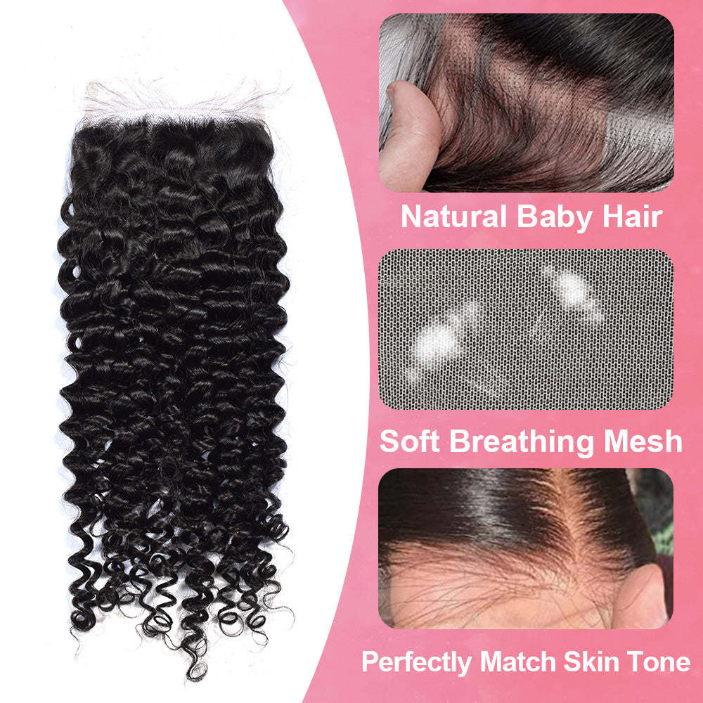 RXHAIR Deep Curly #1B HD Lace Closure Human Hair