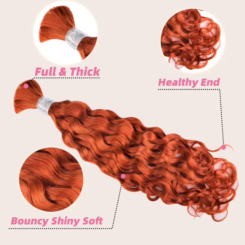#350 Ginger Orange Boho Braids Italian Curly No Weft Bulk Hair for Human Hair RXHAIR