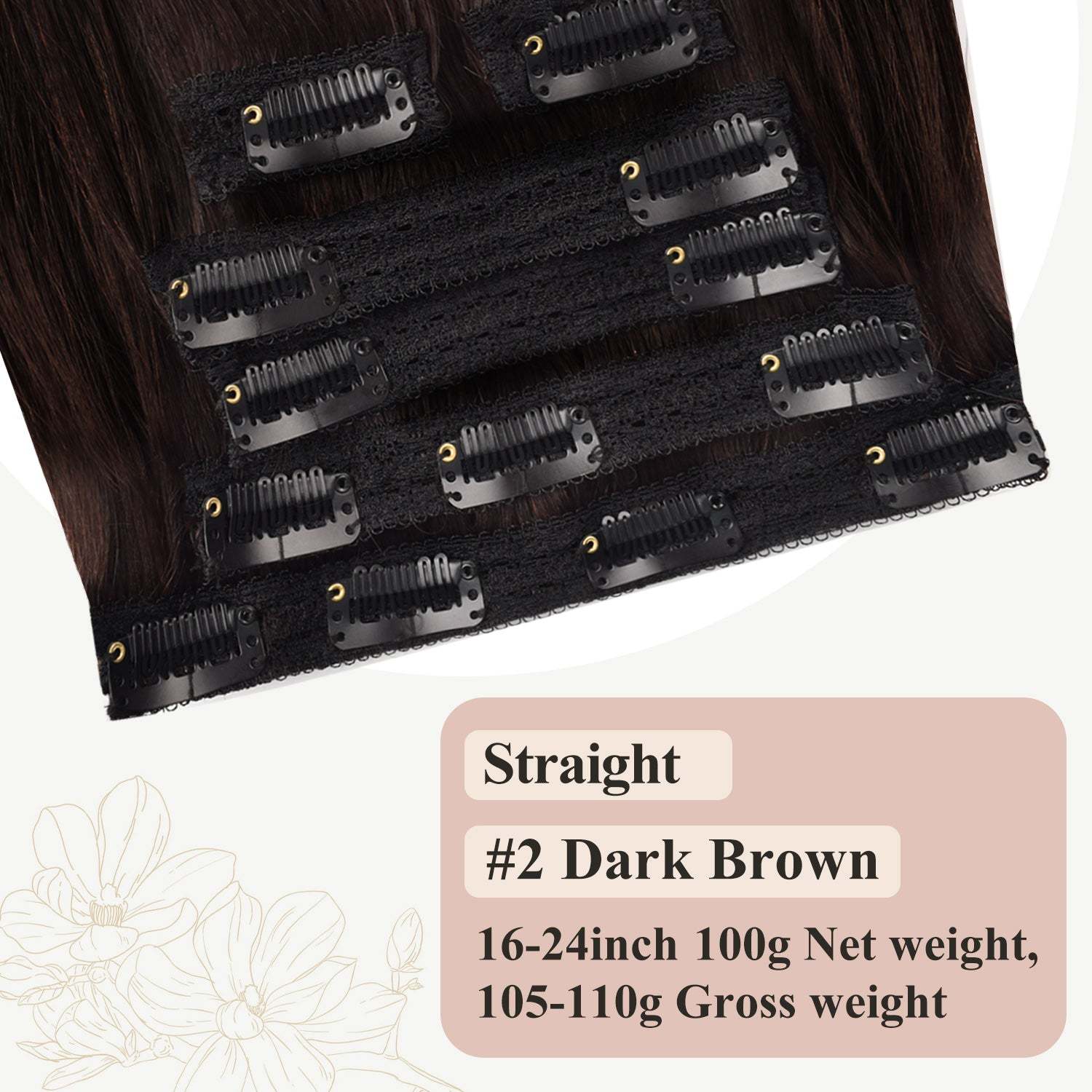 #2 Dark Brown Straight Clip in Hair Extensions Real Human Hair Invisible Lace Clip ins 6Pcs 110G RXHAIR