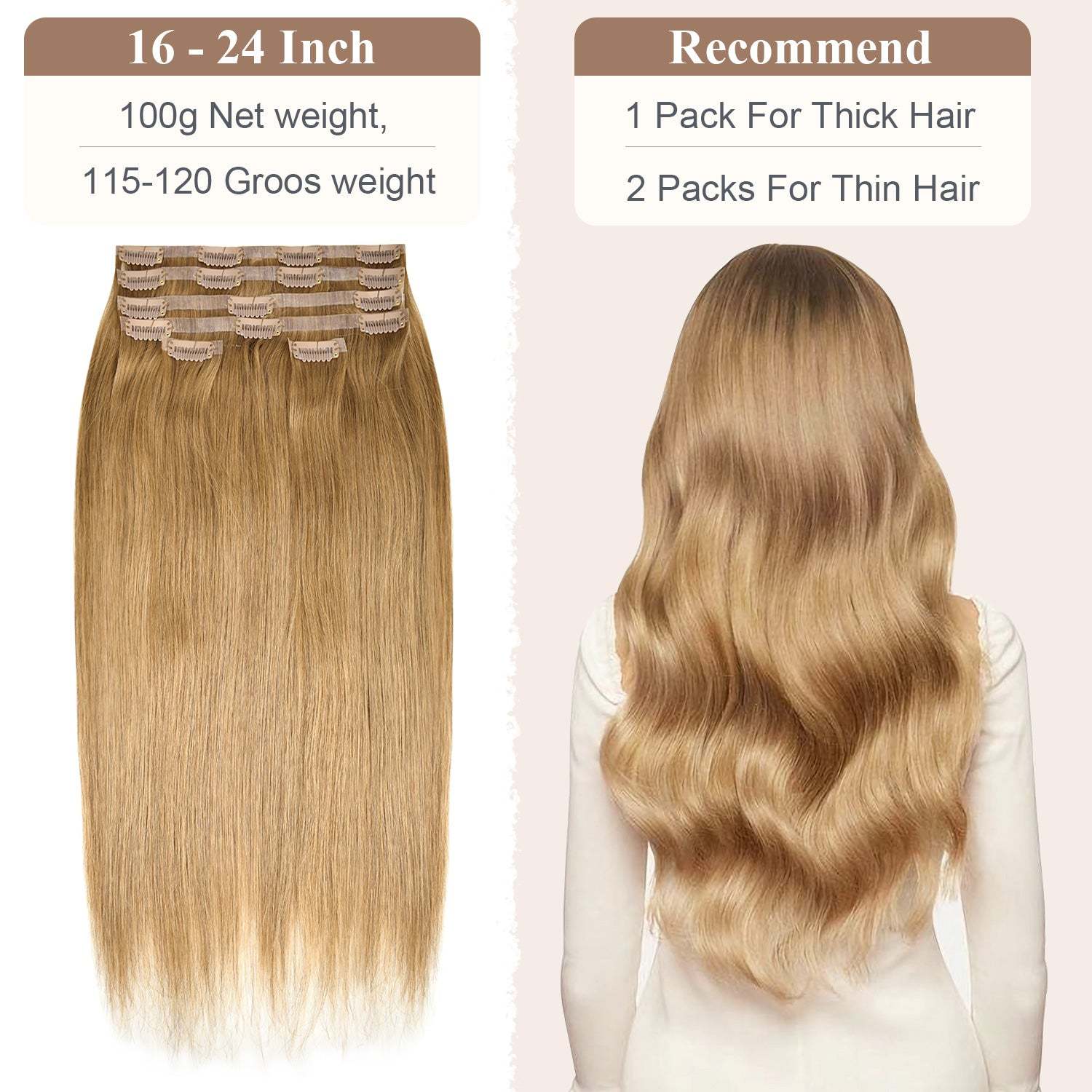 #12 Strawberry Blonde Straight Clip in Hair Extensions Real Human Hair PU Seamless Clip ins 6Pcs 120G RXHAIR