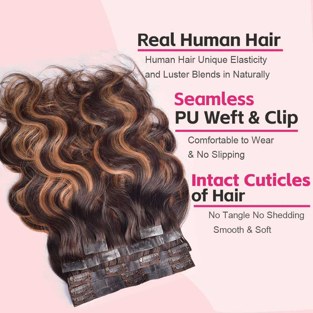 #P4/27/T4 Body Wave Clip in Hair Extensions Real Human Hair PU Seamless Clip ins 6Pcs 120G RXHAIR