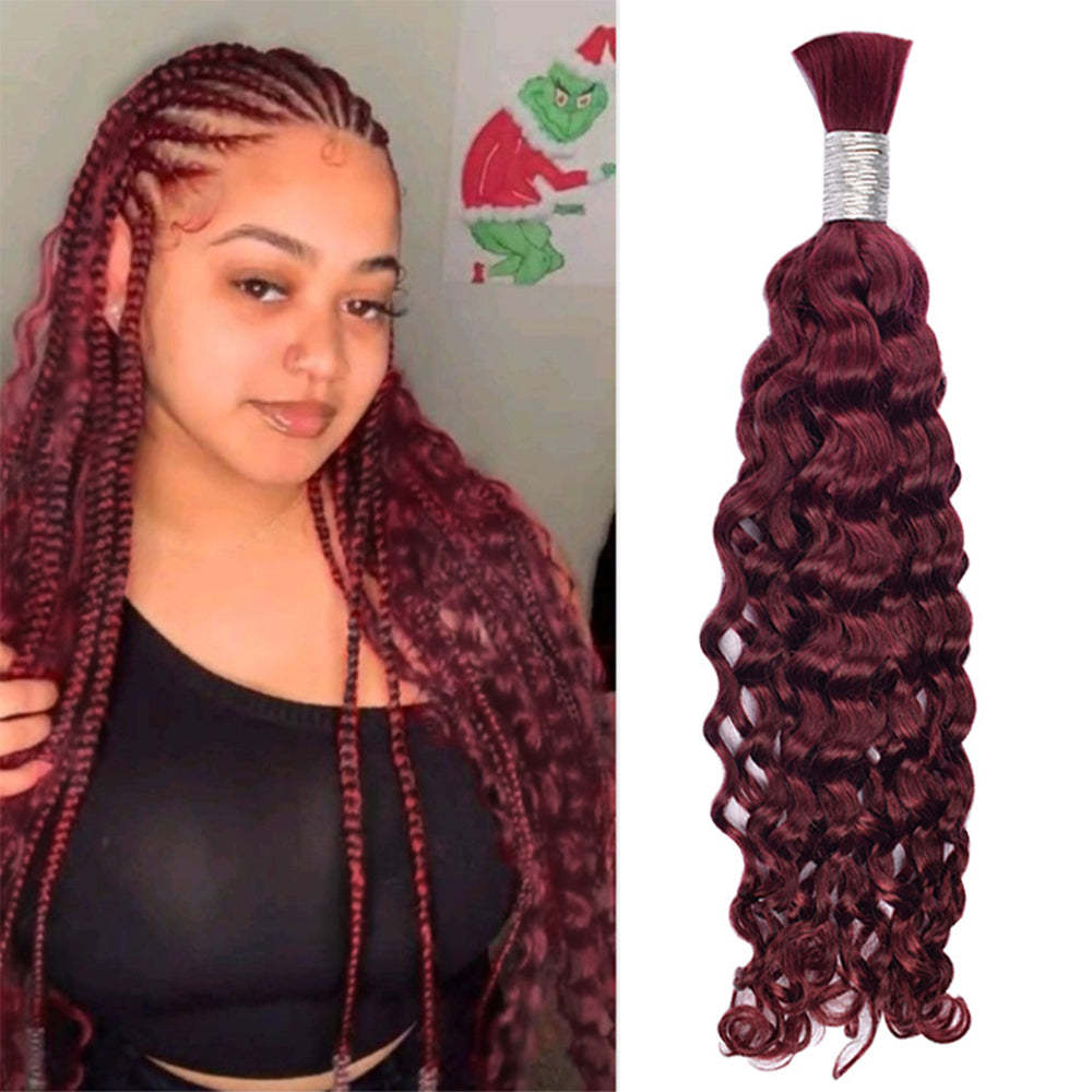 #99J Deep Wave Burgundy Red Boho Braids No Weft Bulk Hair for Human Hair RXHAIR