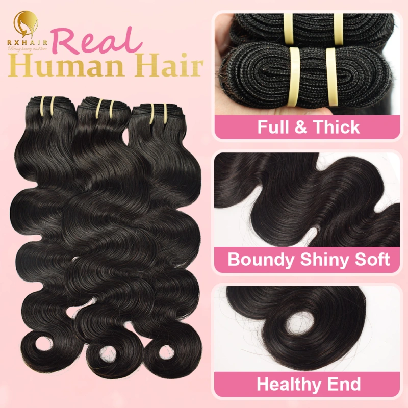 #1B Body Wave 12A Human Hair Bundles Virgin Hair 100% Unprocessed Weave Bundles Human Hair Double Weft RXHAIR