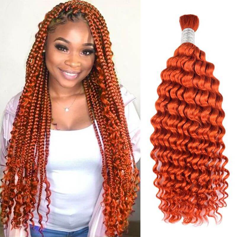 #350 Ginger Orange Boho Braids Deep Wave No Weft Bulk Hair for Human Hair RXHAIR