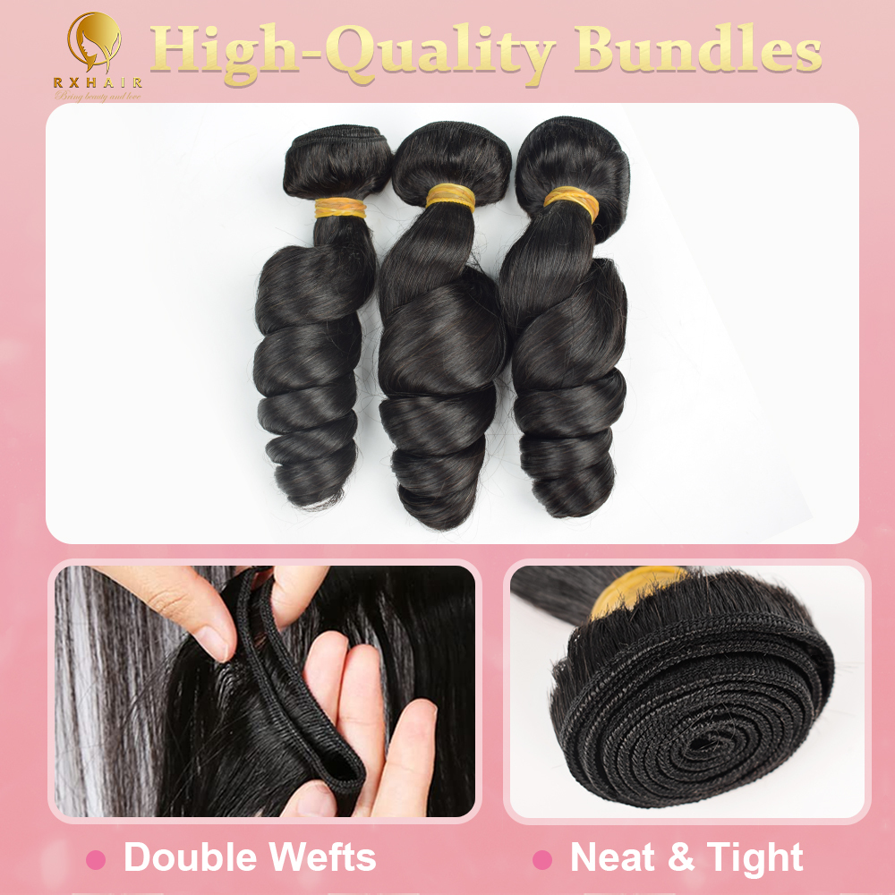 #1B Loose Wave Human Hair Weave 3 Bundles 100% Unprocessed Virgin Brazilian Remy Hair Bundles Natural Color RXHAIR