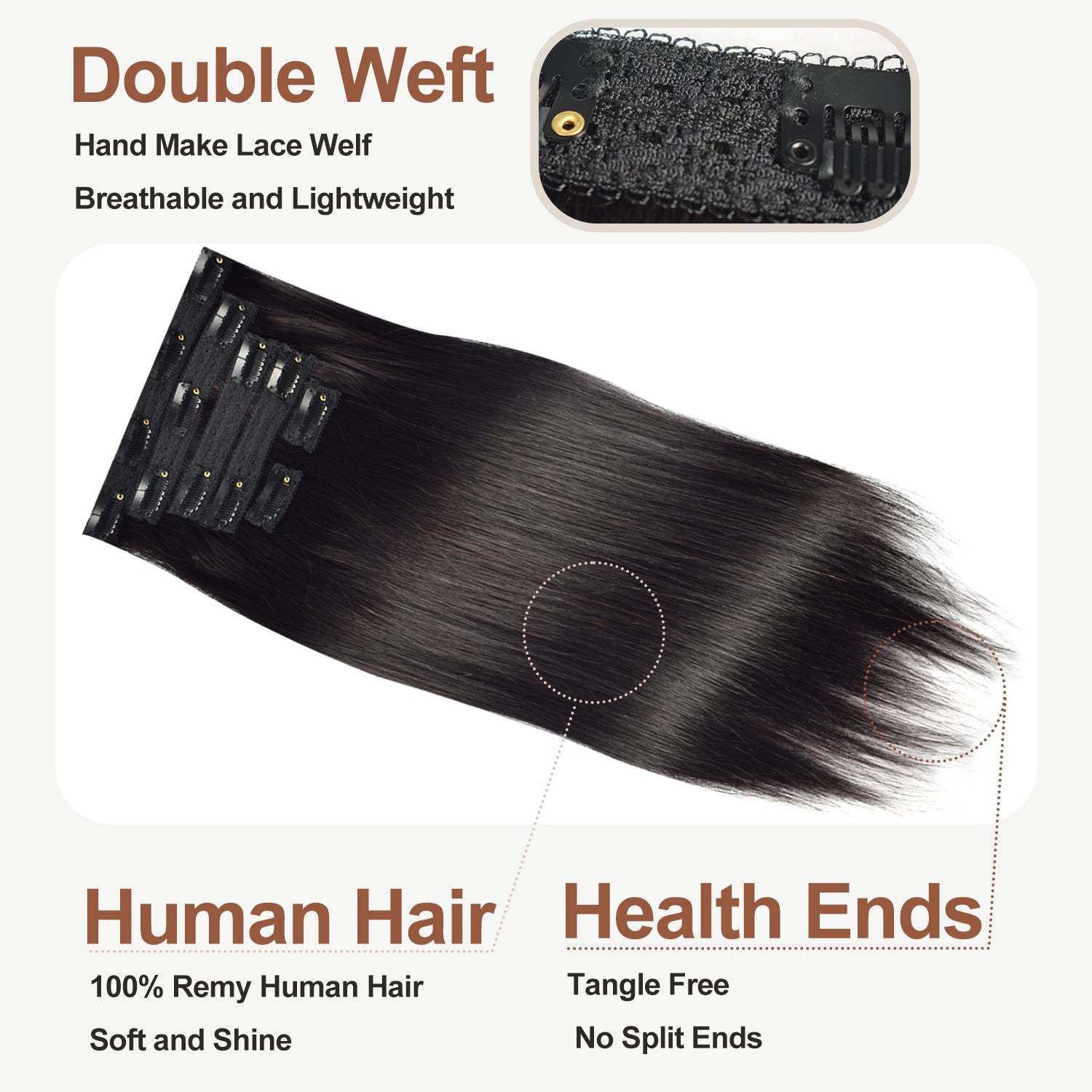 #1B 6Pcs Straight Clip in Hair Extensions Real Human Hair Invisible Lace Clip ins Natural Black 110G RXHAIR