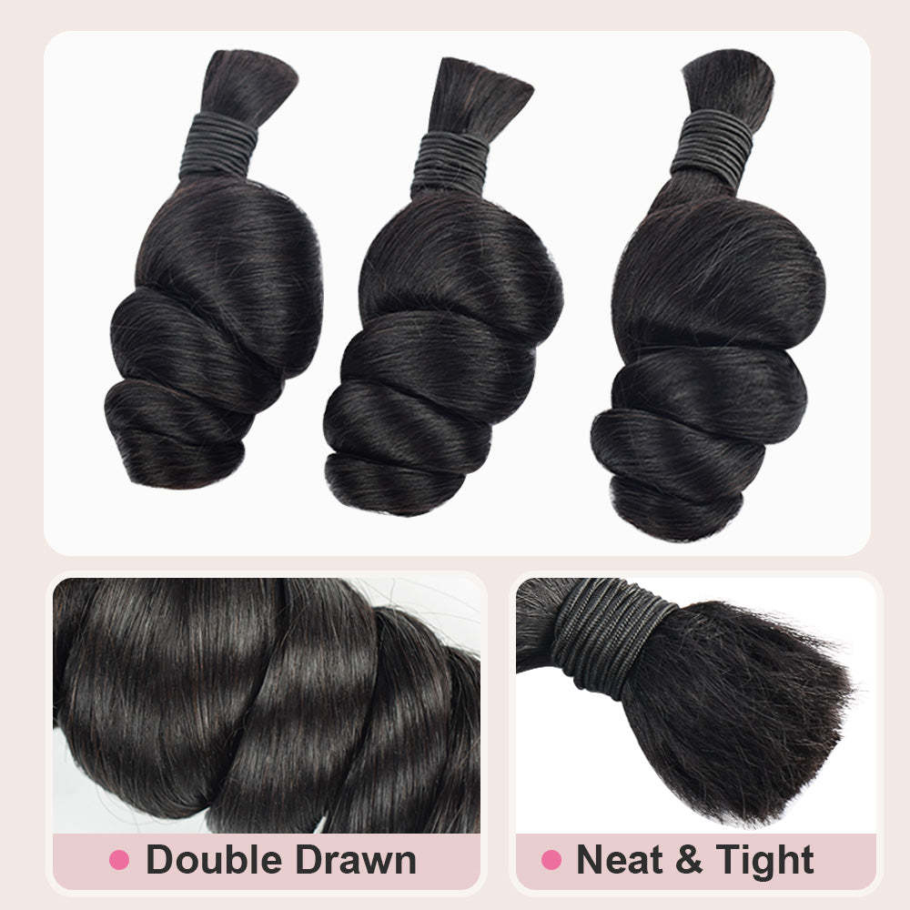 #1B Natural Black Boho Braids Loose Wave No Weft Bulk Hair for Human Hair RXHAIR