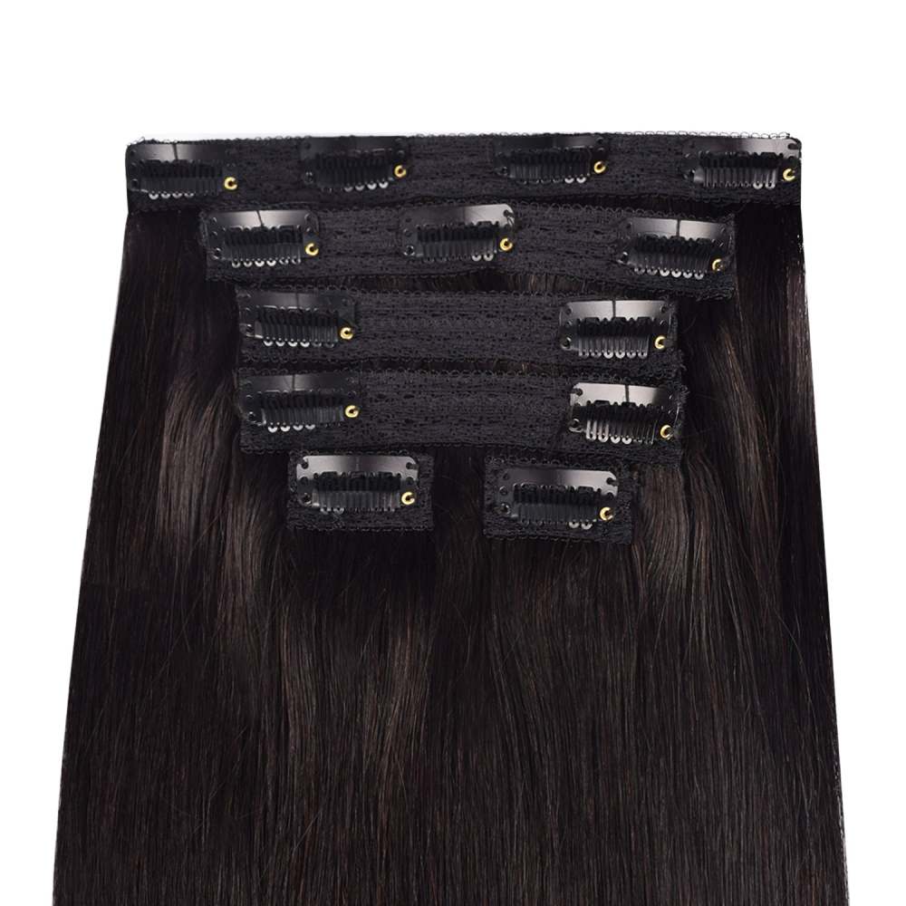#1B 6Pcs Straight Clip in Hair Extensions Real Human Hair Invisible Lace Clip ins Natural Black 110G RXHAIR
