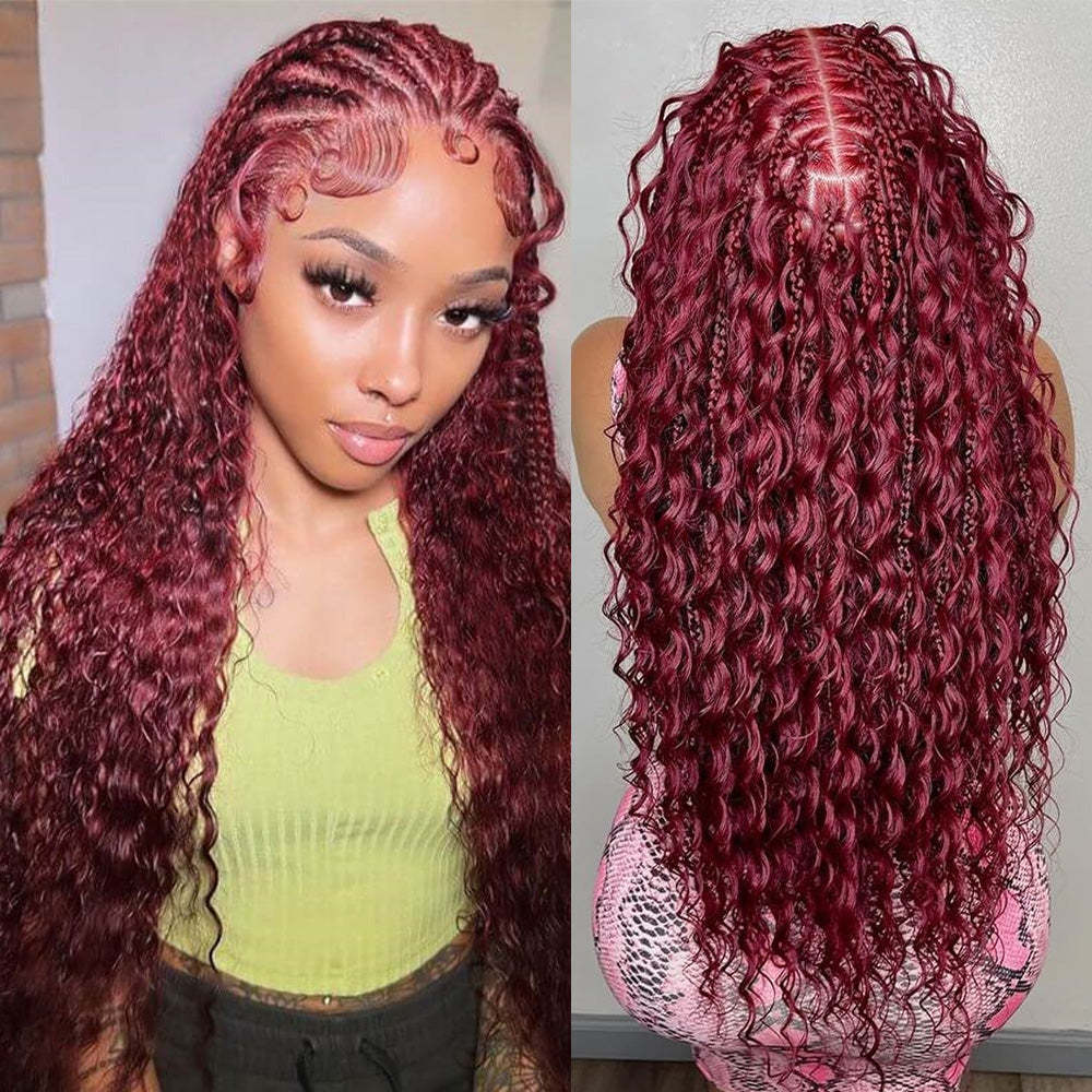 #99J Deep Wave Burgundy Red Boho Braids No Weft Bulk Hair for Human Hair RXHAIR